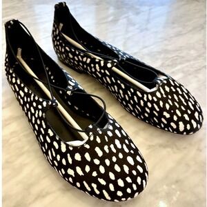 J. Crew‎ Andi Strappy Ballet Flats Black White Printed Calf Hair New in Box Sz 9